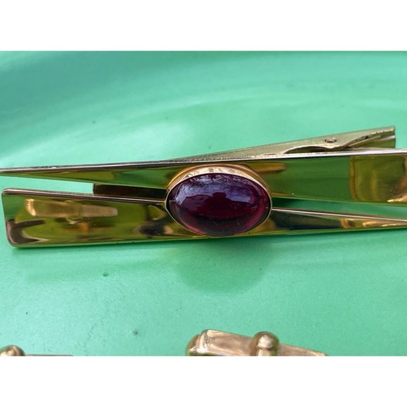 Vintage Lot 1960s Cufflinks Red/Green Lucite Tie Clip - Picture 8 of 13